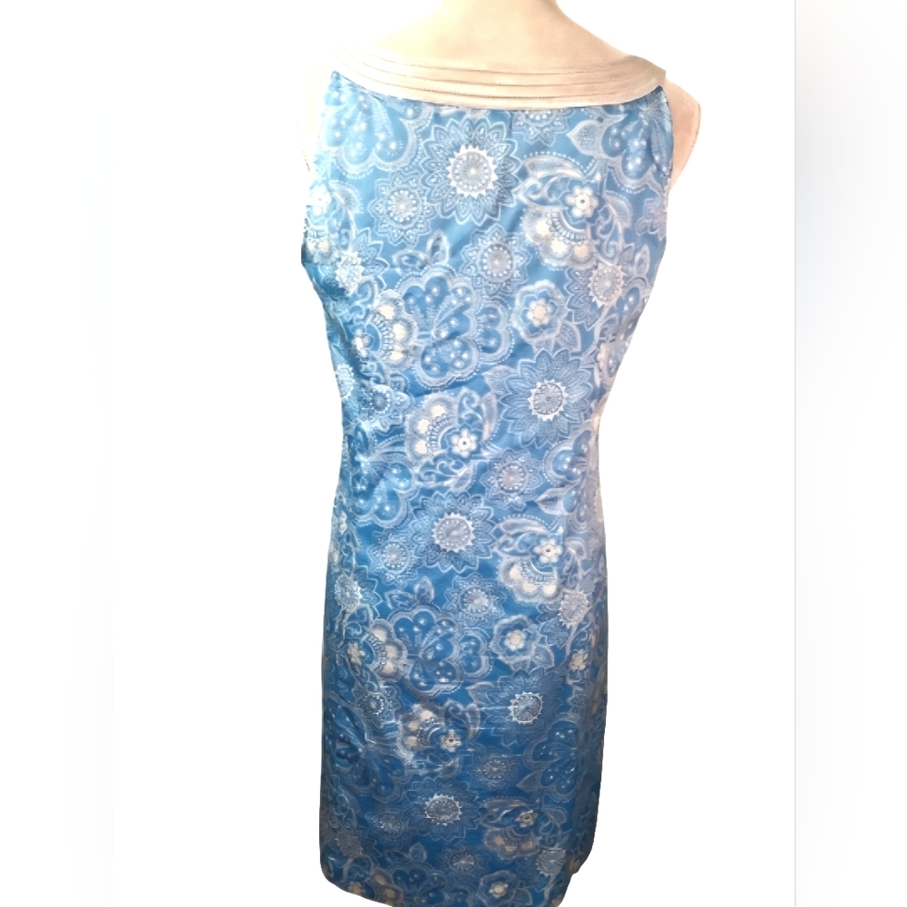 Ann Taylor Loft Blue Paisley Floral Sleeveless Short Embroidered Shift Dress. 4 - Picture 2 of 14